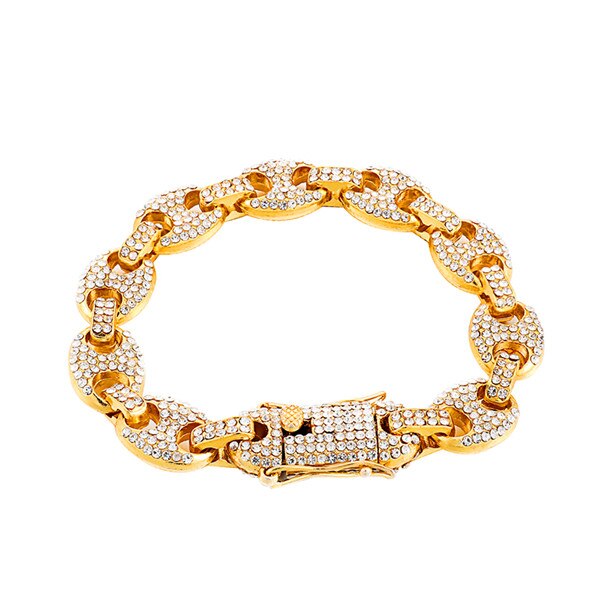 Iced Multi-Color 12mm Simulated Diamond 14k Gold Silver G Link Coffee Bean Bracelets