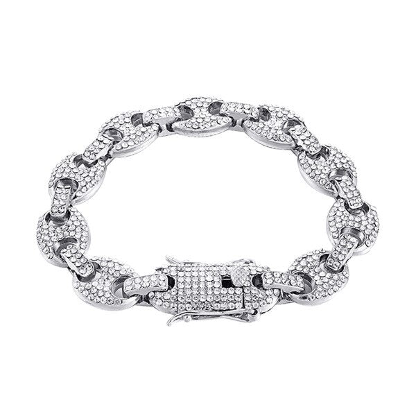 Iced Multi-Color 12mm Simulated Diamond 14k Gold Silver G Link Coffee Bean Bracelets