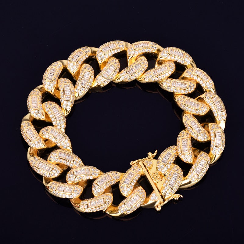 22mm Baguette AAA Flooded Ice Miami Cuban Link Hip Hop Street Rock Bracelet