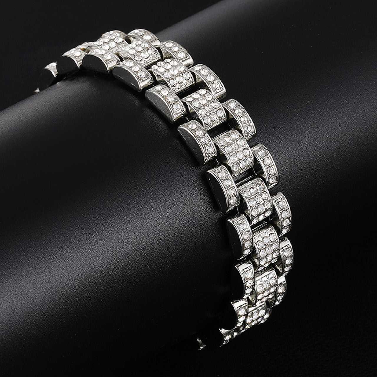 14k Gold Silver Full AAA Stone Watch Band Link Iced Hip Hop Chain Link Bracelets