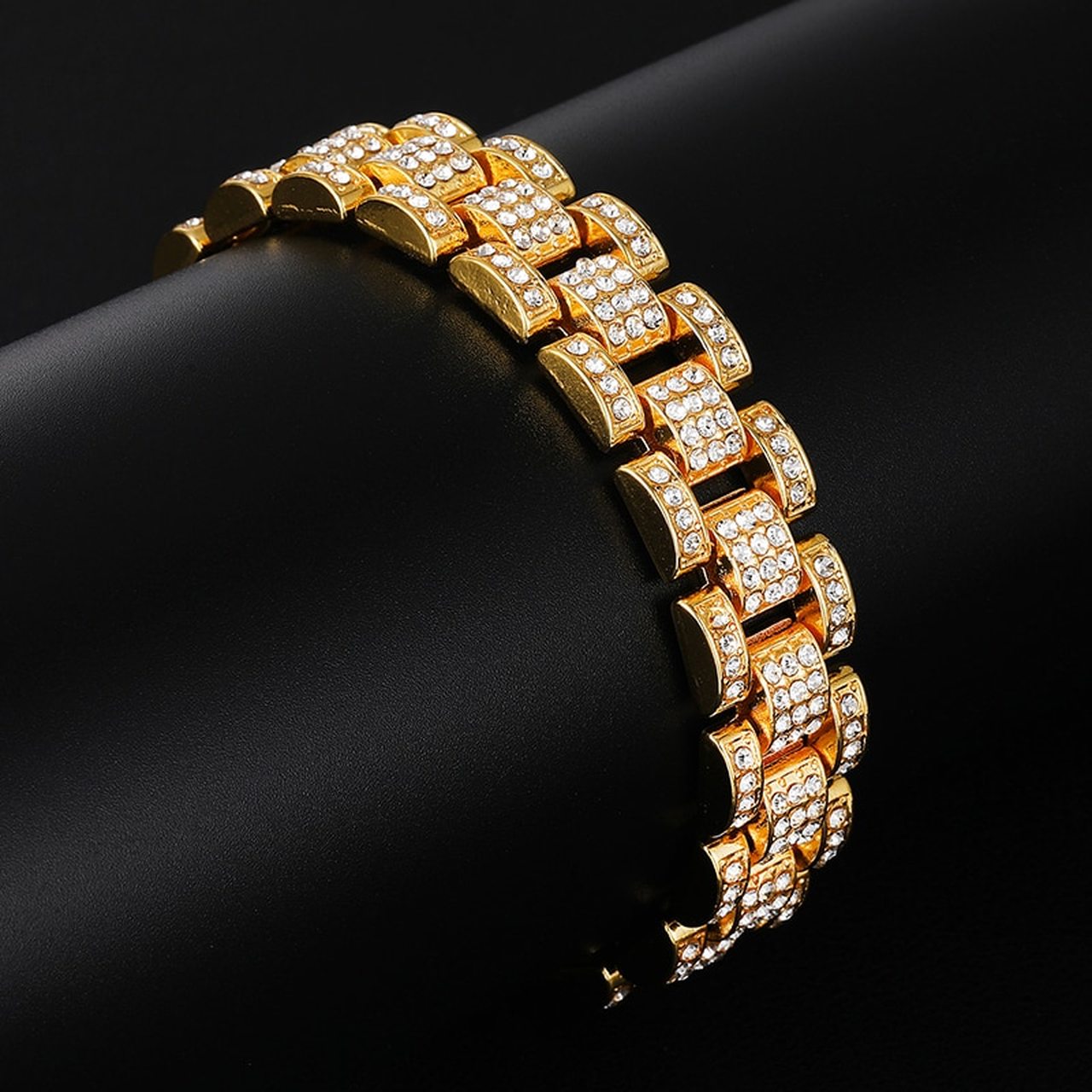 14k Gold Silver Full AAA Stone Watch Band Link Iced Hip Hop Chain Link Bracelets
