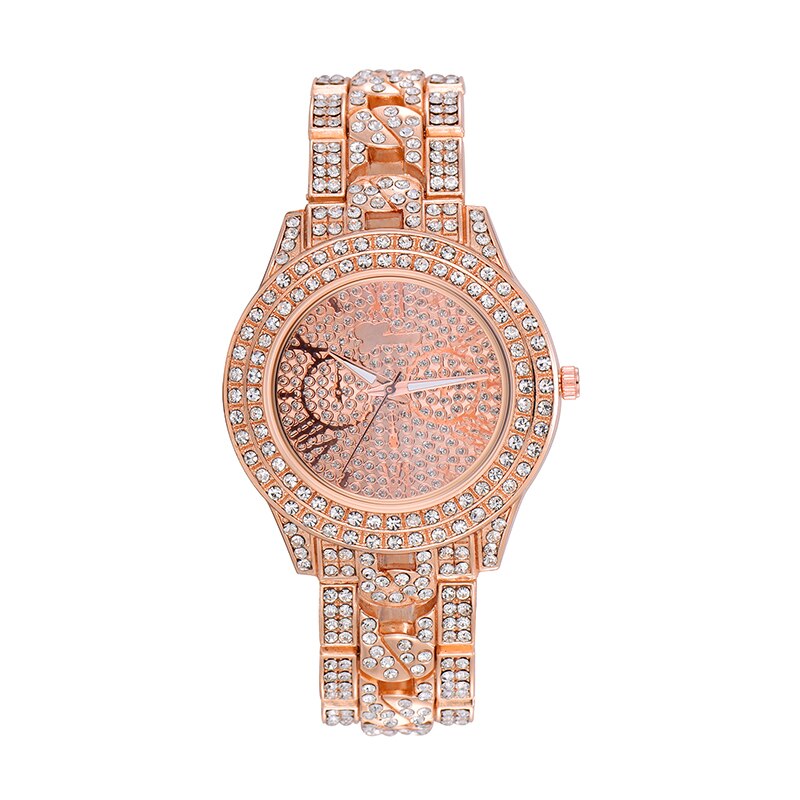 Hip Hop Luxury Mens Cuban Link Band 14k Rose Gold Silver Wrist Watches