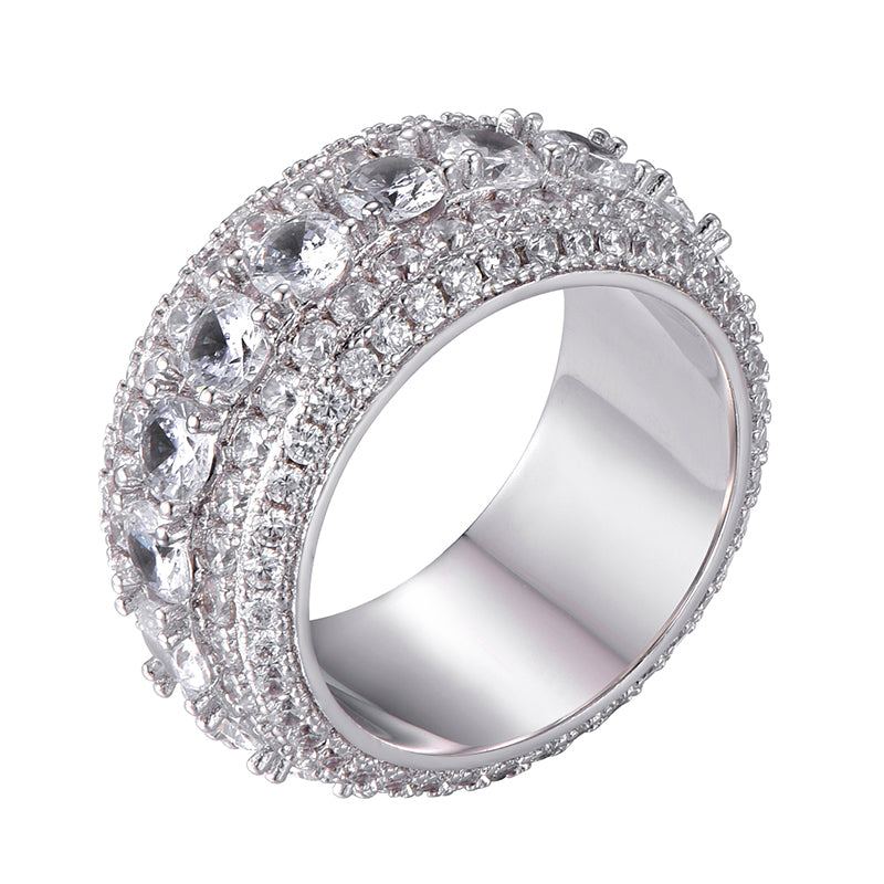 Hip Hop 5 Row Tennis Luxury Style Iced Bling Full AAA Prong Set Stone Ring