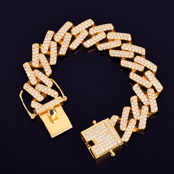 Flooded Ice 24k Rose Gold Silver 18mm Big Square Miami Cuban Link Hip Hop Bracelet