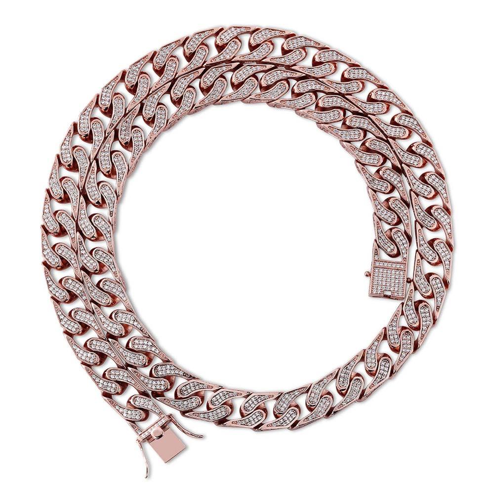 16mm Custom Heavy Full AAA Micro Pave Flooded Ice Thick Chopper Cuban Link Chain