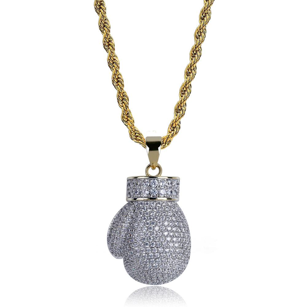 Two Tone Gold Silver Boxing Glove AAA Micro Pave Hip Hop Pendant