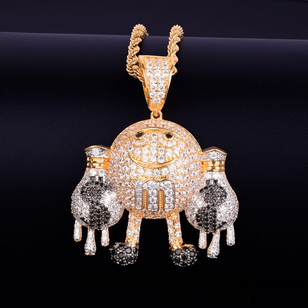 M & M Drip Hold Money Bag 18k Gold Hip Hop AAA Micro Pave Stone Bling Pendant