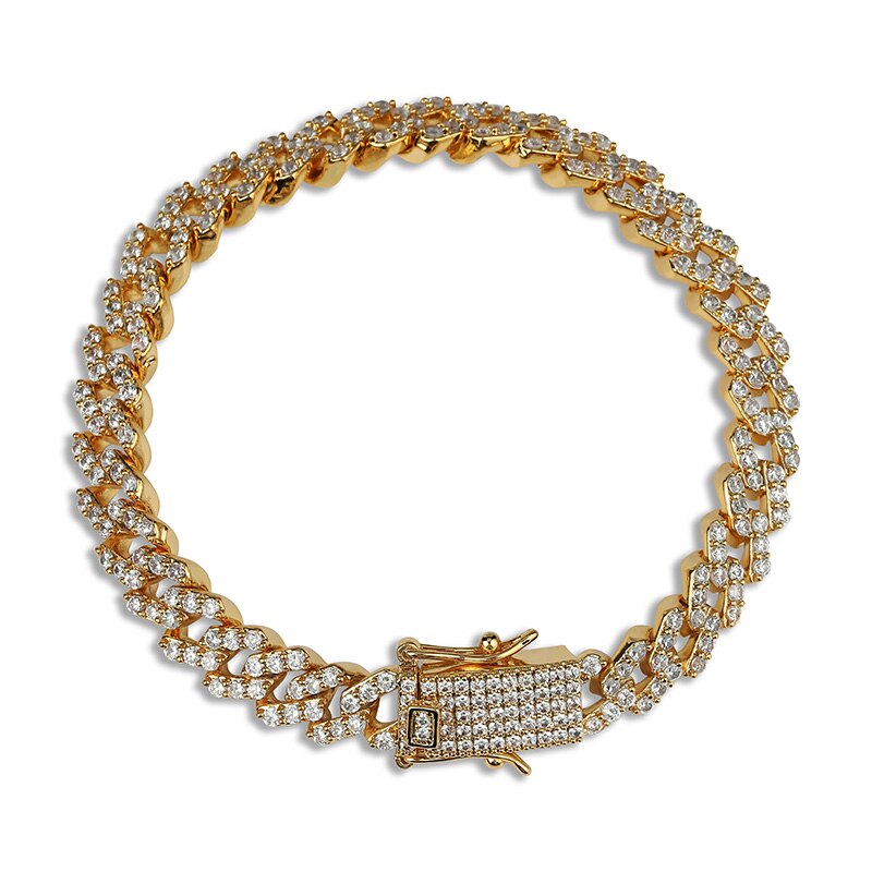 Hip Hop Slim Cut Rose Gold Silver 14k Bling AAA Micro Pave Cuban Link Bracelet