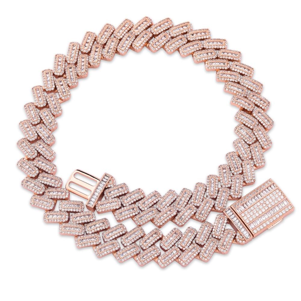 20mm Miami Cuban Link Baguette Pave Prong Set Box Clasp Hip Hop Chain Necklace