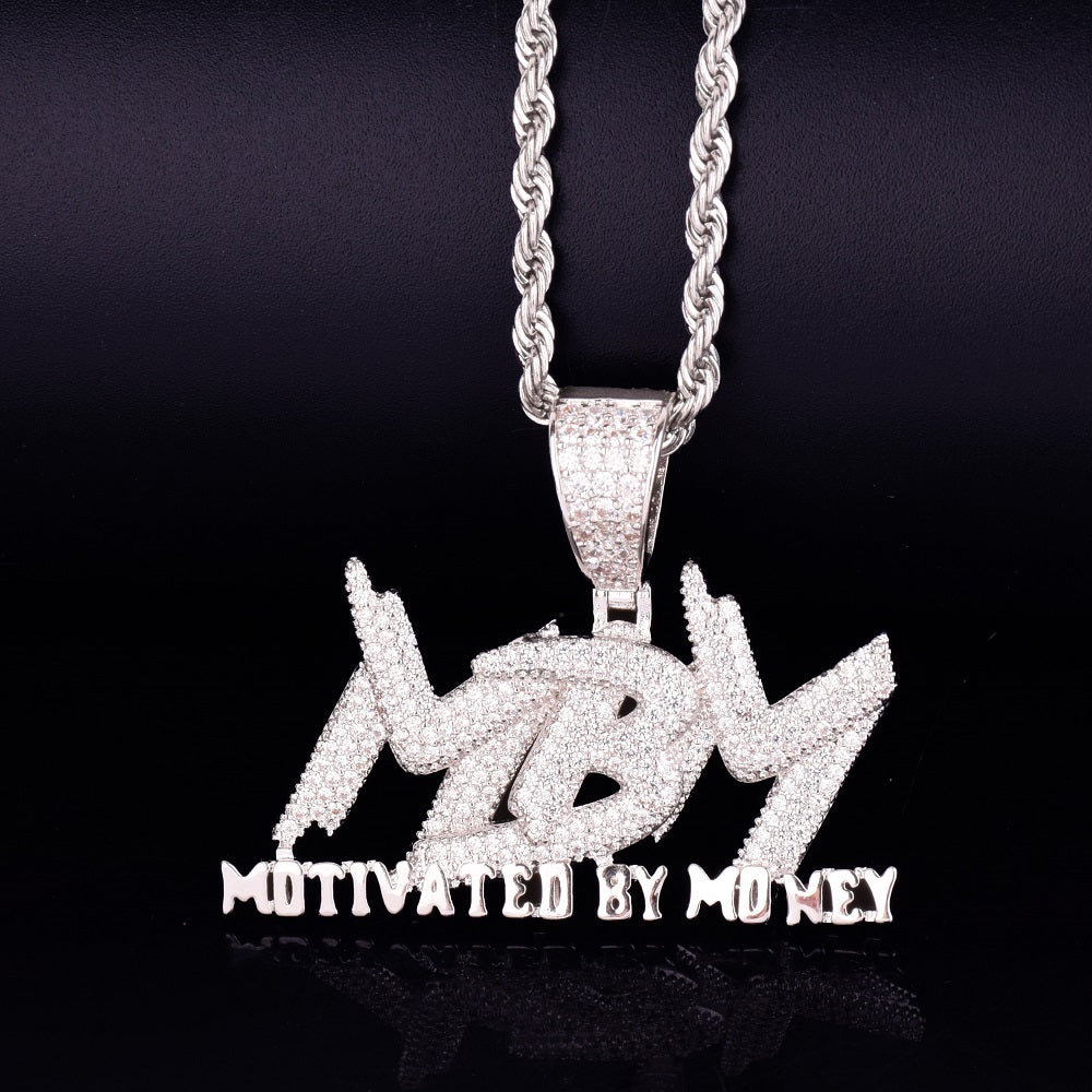 AAA True Micro Pave Motivated By Money Flooded Ice MBM 18k Gold Pendant Chain