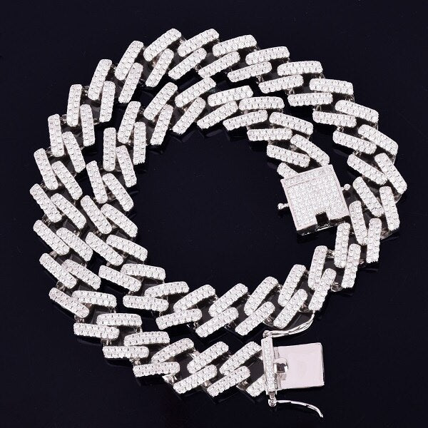 24k Rose Gold 925 Silver 18mm Square Designer Cuban Link Hip Hop Flooded Ice Chain Necklace