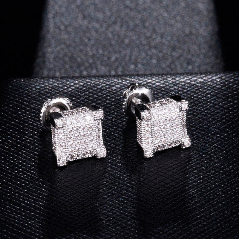 AAA Micro Pave Flooded Ice Square Cut Hip Hop Earrings