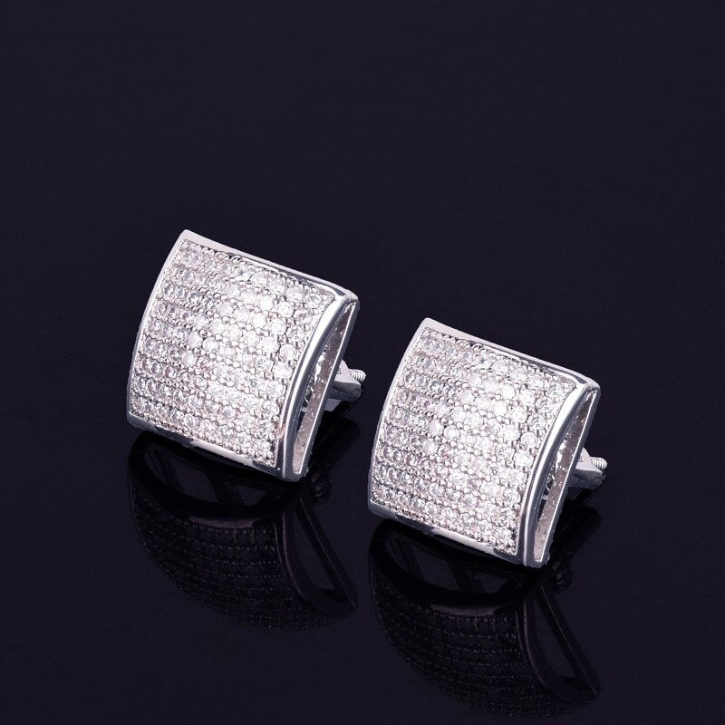 Golden Edge | 12MM Square VVS Diamond CZ 18k Gold Screw Back Big Boy Earrings