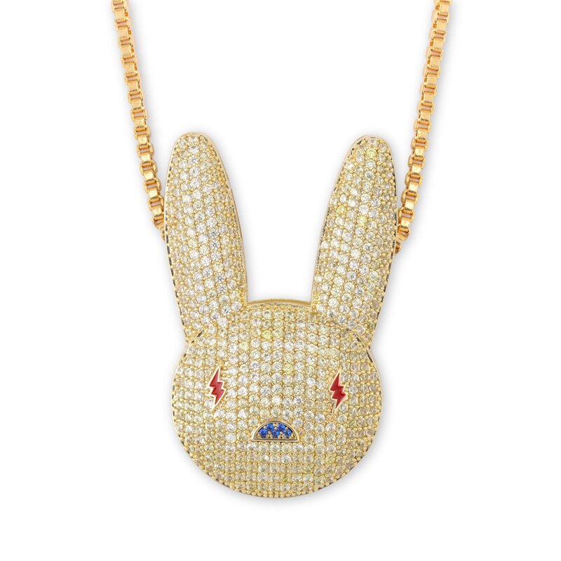 Miami Bad Bunny AAA Micro Pave Hip Hop 14k Gold Silver Rose Gold Pendant Chain Necklace