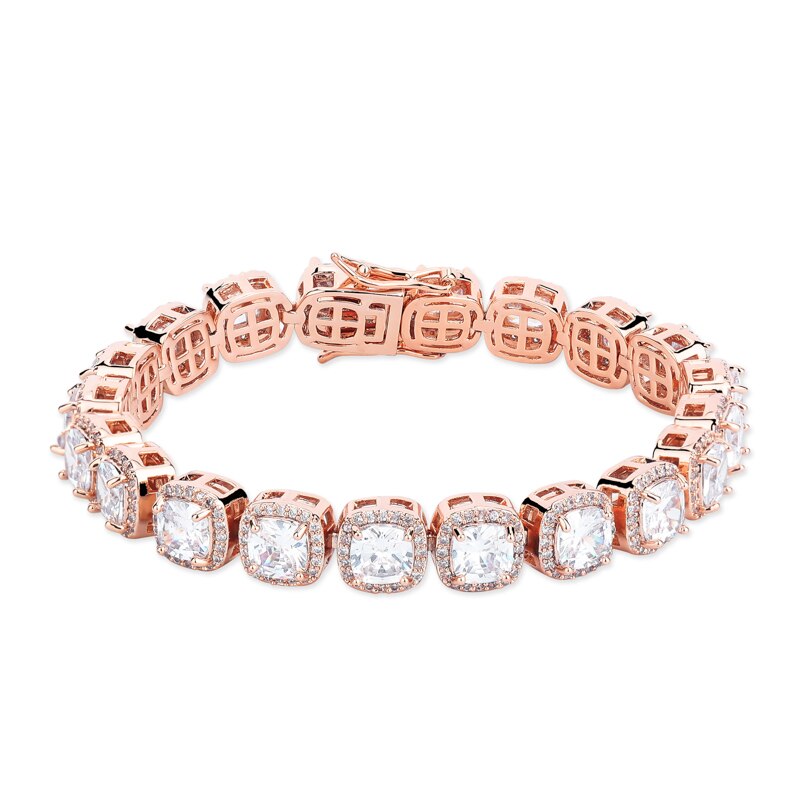 Rose Gold Silver 14k Gold AAA Big Cluster Lab Cultured Hip Hop 1 Row Bracelet