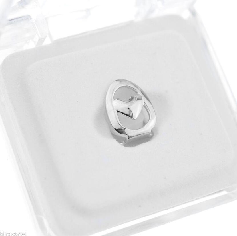 Open Face Heart Shaped 14k Silver Cap Hip Hop Hollow Single Tooth Grill Teeth Grills
