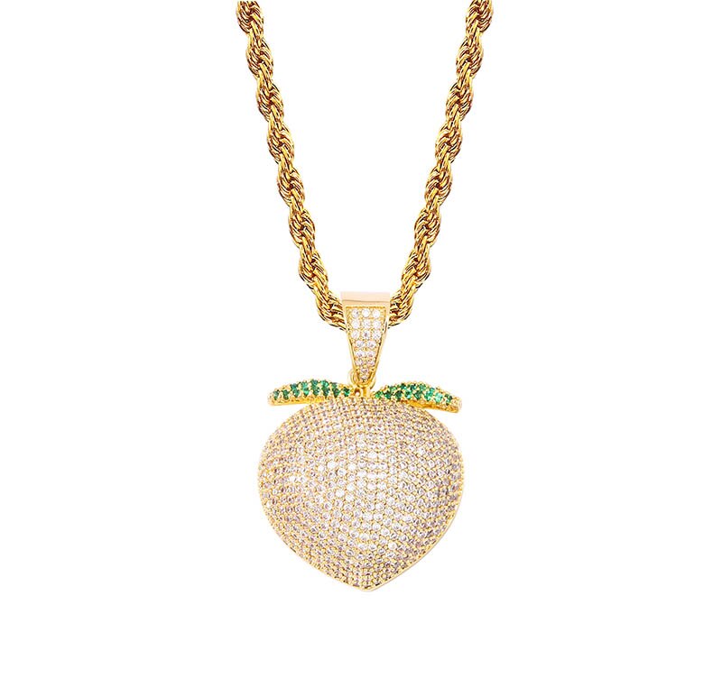 Silver 18k Rose Gold Bling AAA Micro Pave Sweet Peach Pendant Chain Necklace