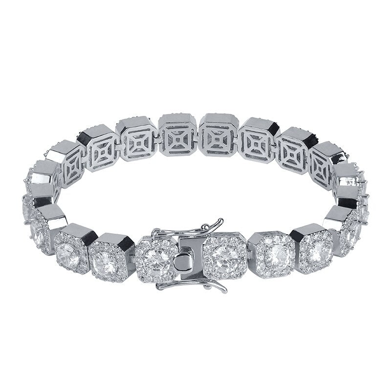 Blinged Out 10mm 14k Gold .925 Silver Micro Pave Ultra Iced Square AAA Micro Pave Tennis Bracelet