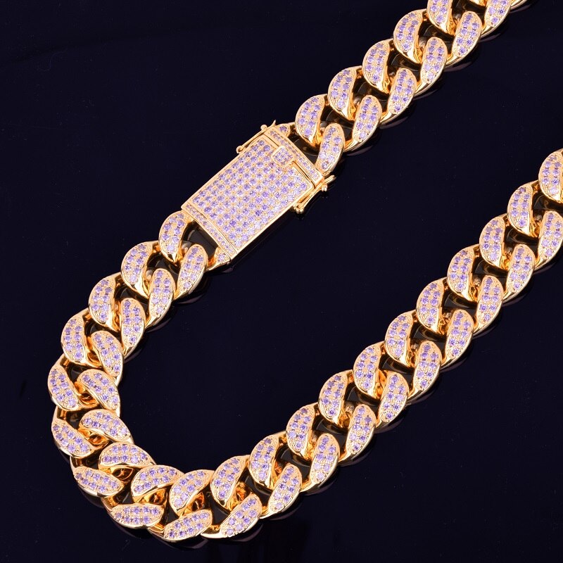 Purple Reign | 20mm Purple VVS Diamond CZ Prong Miami Cuban Link Chain