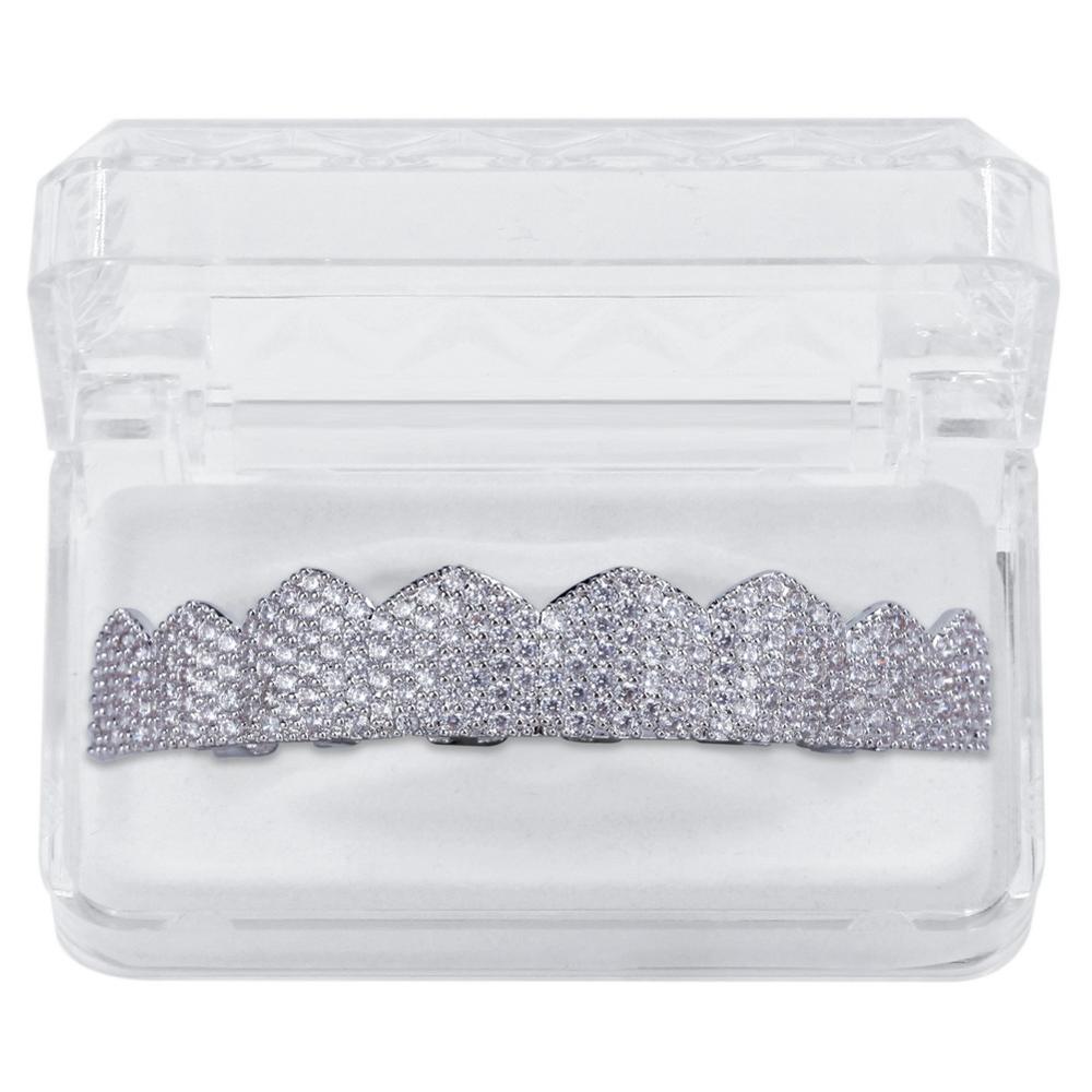 Custom Fit AAA Micro Pave 14k Gold 925 Silver Hip Hop Teeth Grillz Set Top & Bottom Teeth Grills