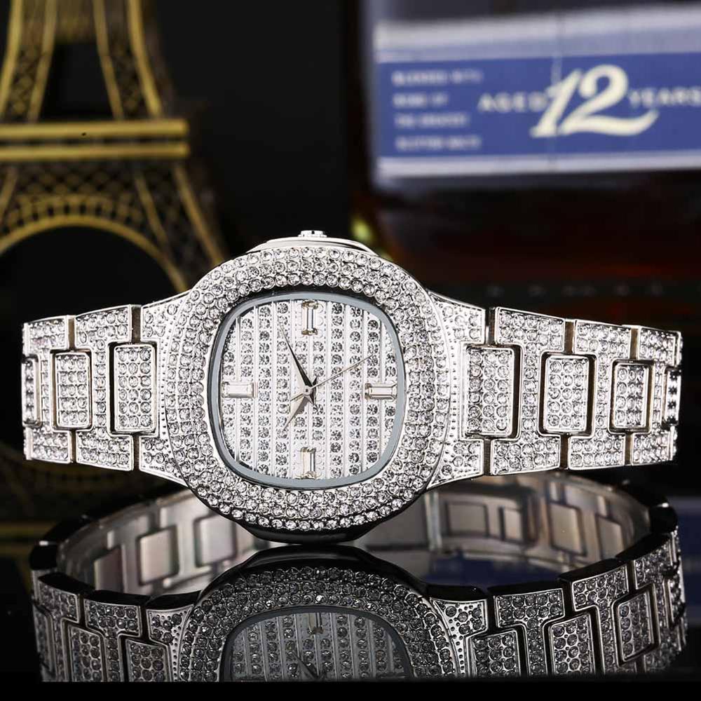 Famous Flooded Ice Diamond Simulate Stainless Steel Timepiece 18k Gold Silver Rose Gold Bling Watch