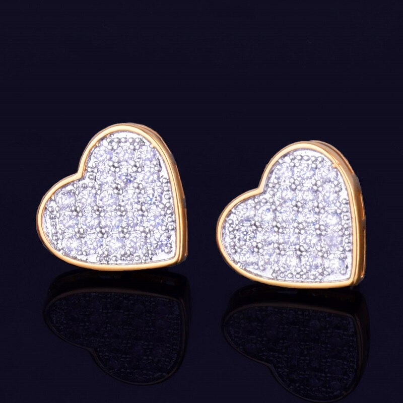 Heart-Shaped | 18k Gold Silver Stud VVS CZ Prong Set Bling Stone Screw Back Earrings