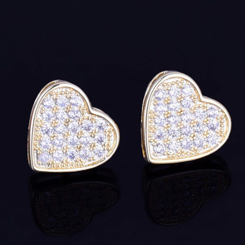 Heart-Shaped | 18k Gold Silver Stud VVS CZ Prong Set Bling Stone Screw Back Earrings
