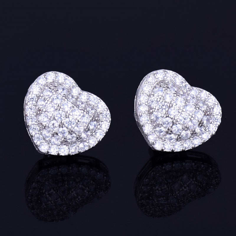 Heart Studs | 14MM Heart-Shaped VVS Diamond CZ 18k Gold Silver Bling Earrings