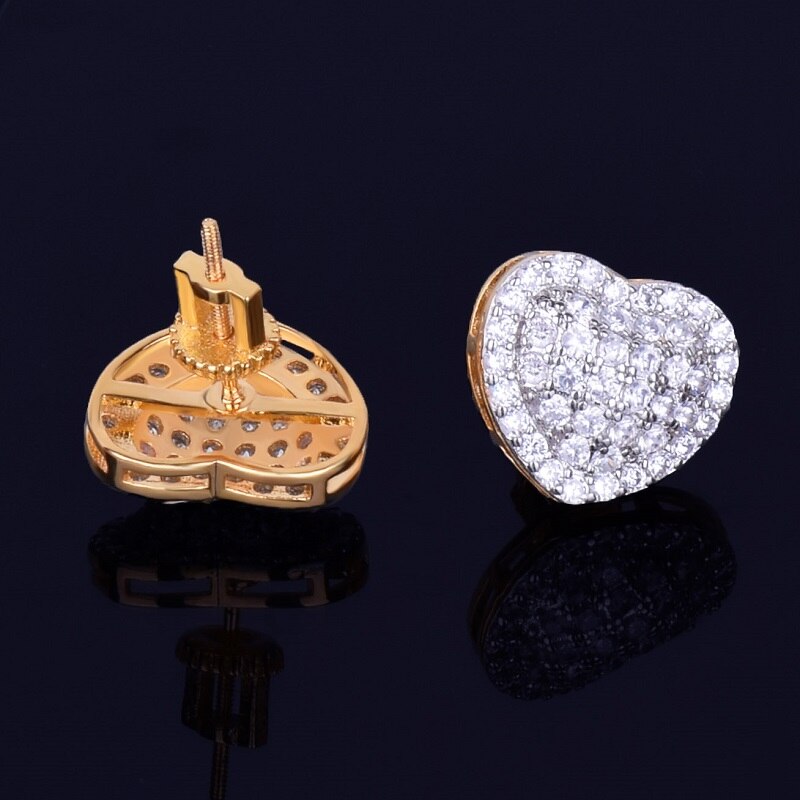 Heart Studs | 14MM Heart-Shaped VVS Diamond CZ 18k Gold Silver Bling Earrings