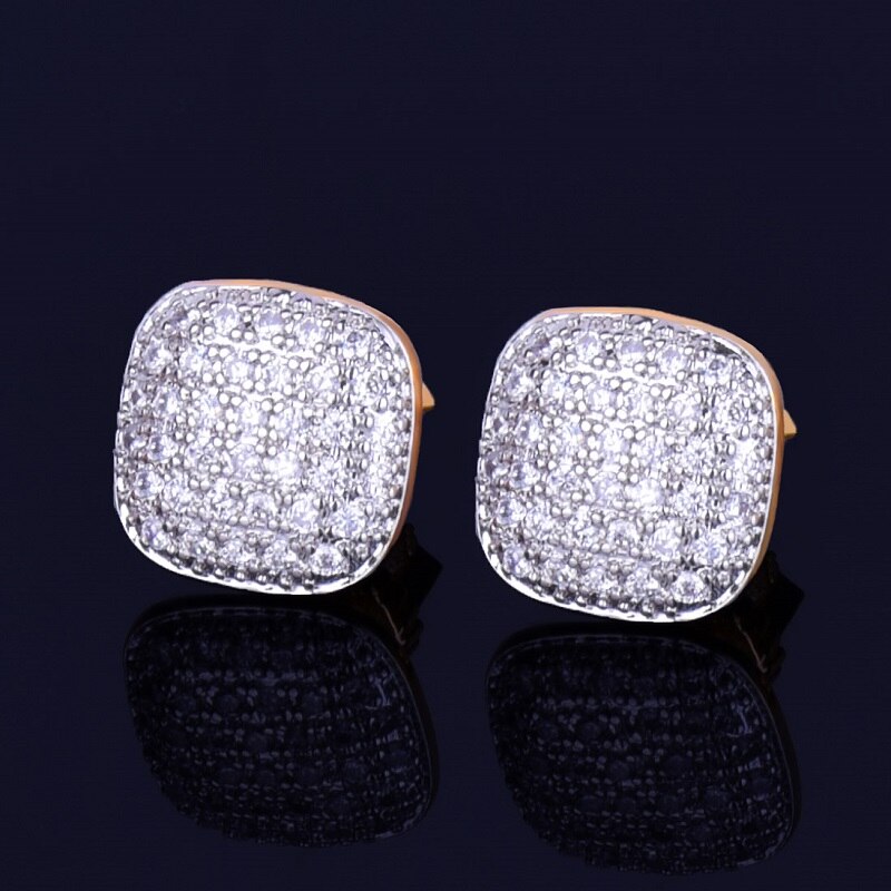 Oval Square | VVS Diamond CZ 18K Gold Silver Screw Back Plate Hip Hop Earrings