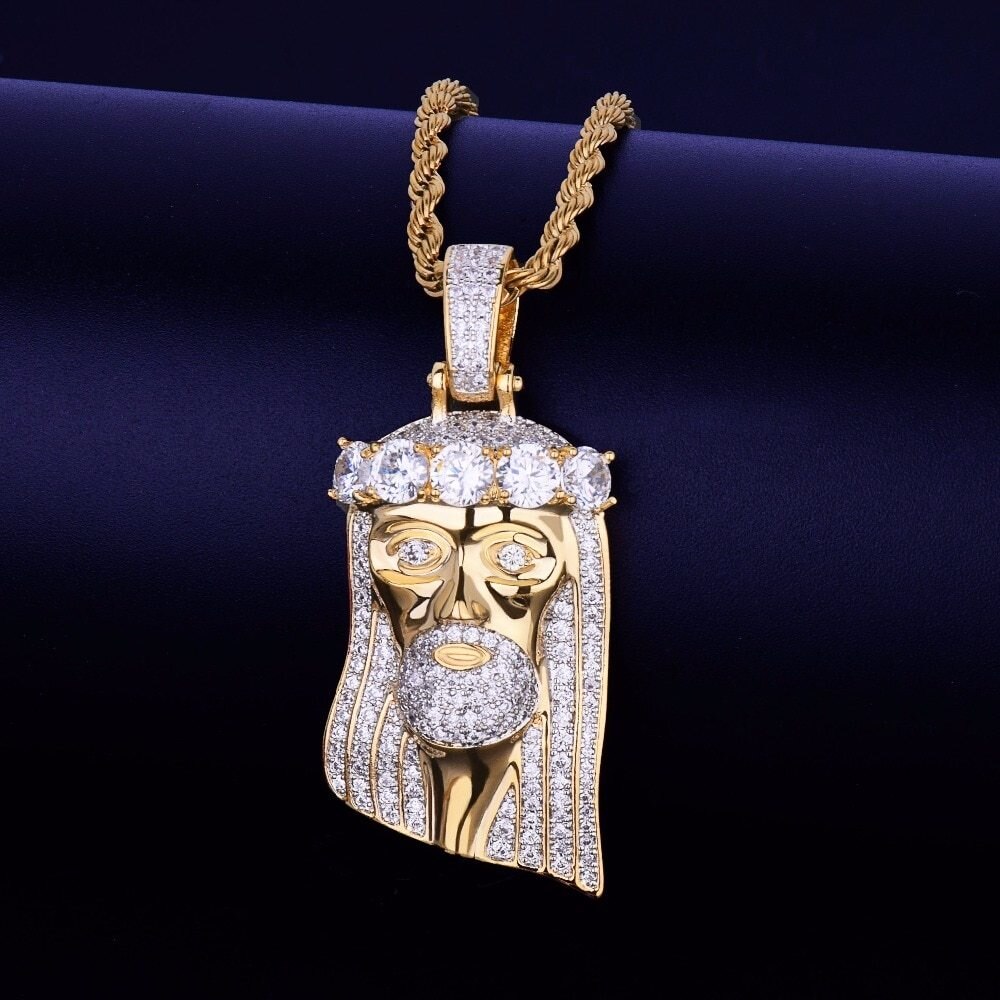 18k Gold .925 Silver Hip Hop God Of Salvation Jesus Head Piece Pendant Chain Necklace