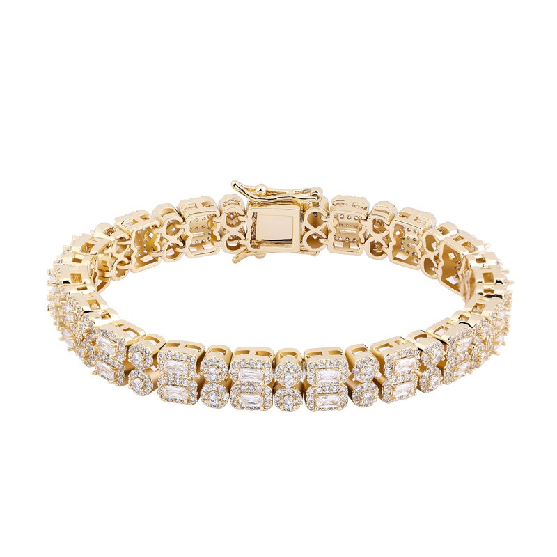 Double Row AAA Micro Pave Round Square 10mm Gold Silver Big Boy Bracelet
