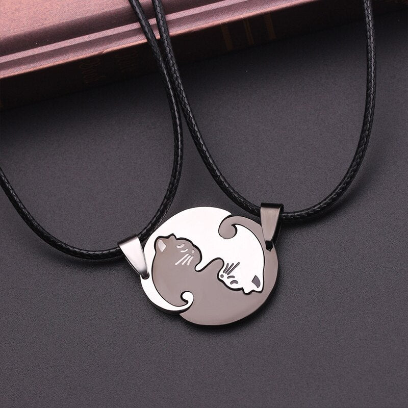 Ladies Fashion 2 Piece Sweet Kitten Kitty Pussy Cat Leather Weave Pendant Necklace