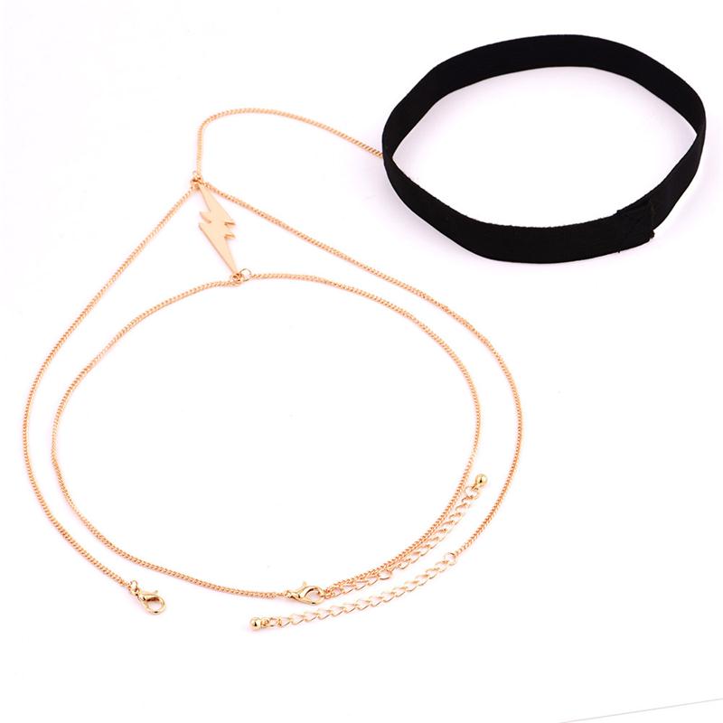 Hot Girl Lightning Double Layer Gold Silver Thigh Body Chain Necklace