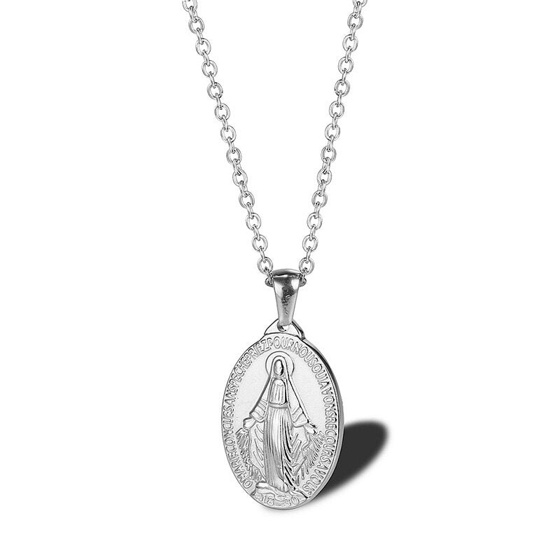 Ladies Catholic Virgin Mary Strength Gold Silver Stainless Steel Miracalous Necklace