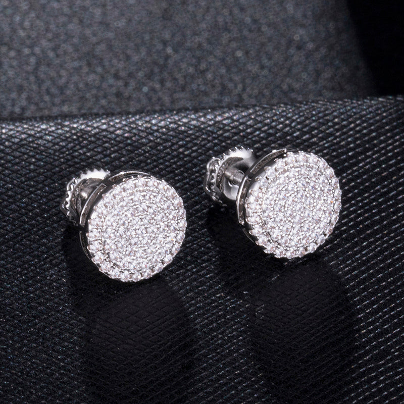Snow Capped Extreme Iced Micro Pave Round Cut 14k Gold Bling Stud Earrings