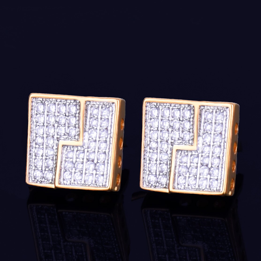 The Slab | 10MM VVS Diamond CZ Square Gold Silver Screw Back Hip Hop Earrings