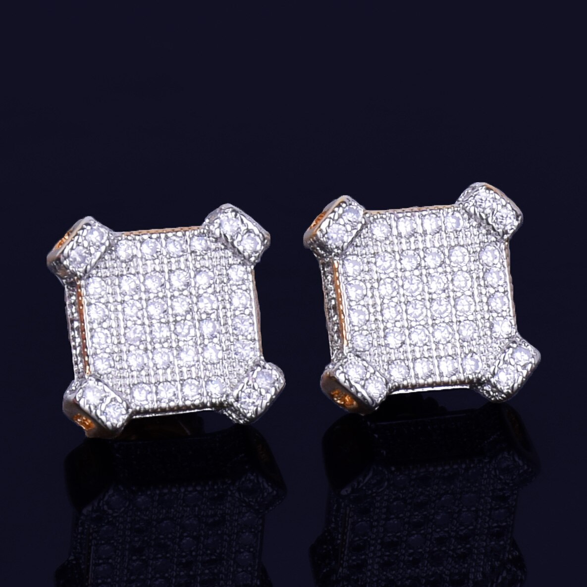 Catercorner | 10mm Square 18k Gold 925 Silver Bling AAA Micro Pave Iced Earrings