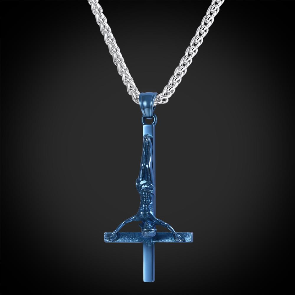 Inverted Upside Down Peter Cross Stainless Steel No Fade Bling Pendant Chain Necklace