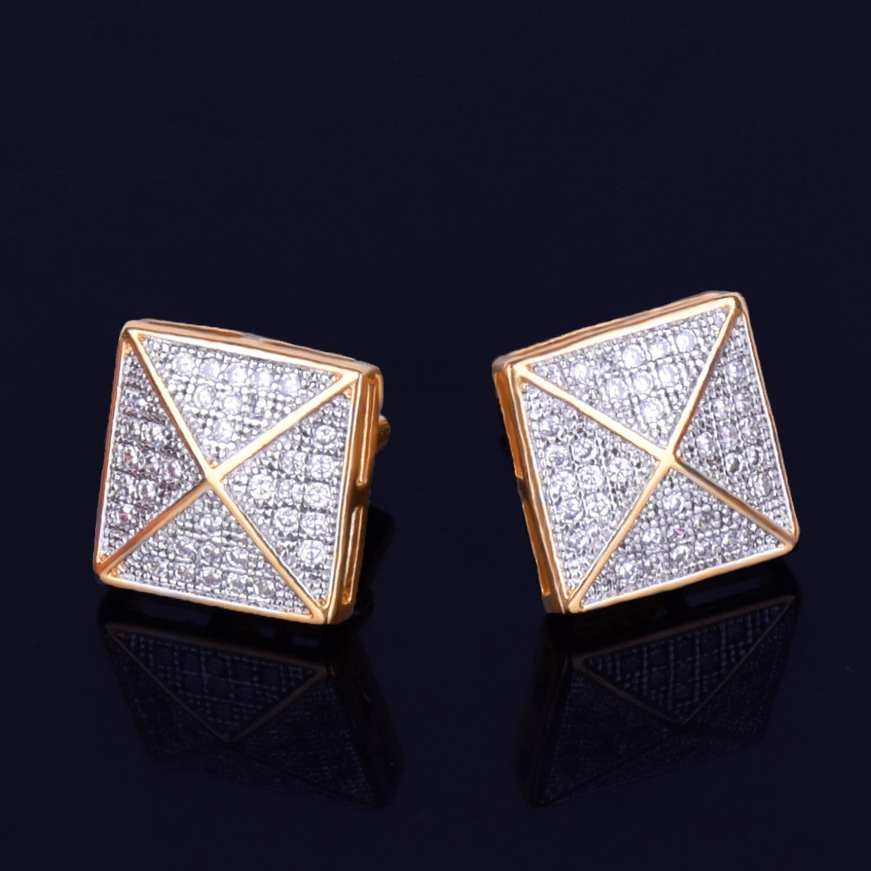 Pyramid Peak | 11MM Square Gold Silver VVS Diamond CZ Hip Hop Earrings