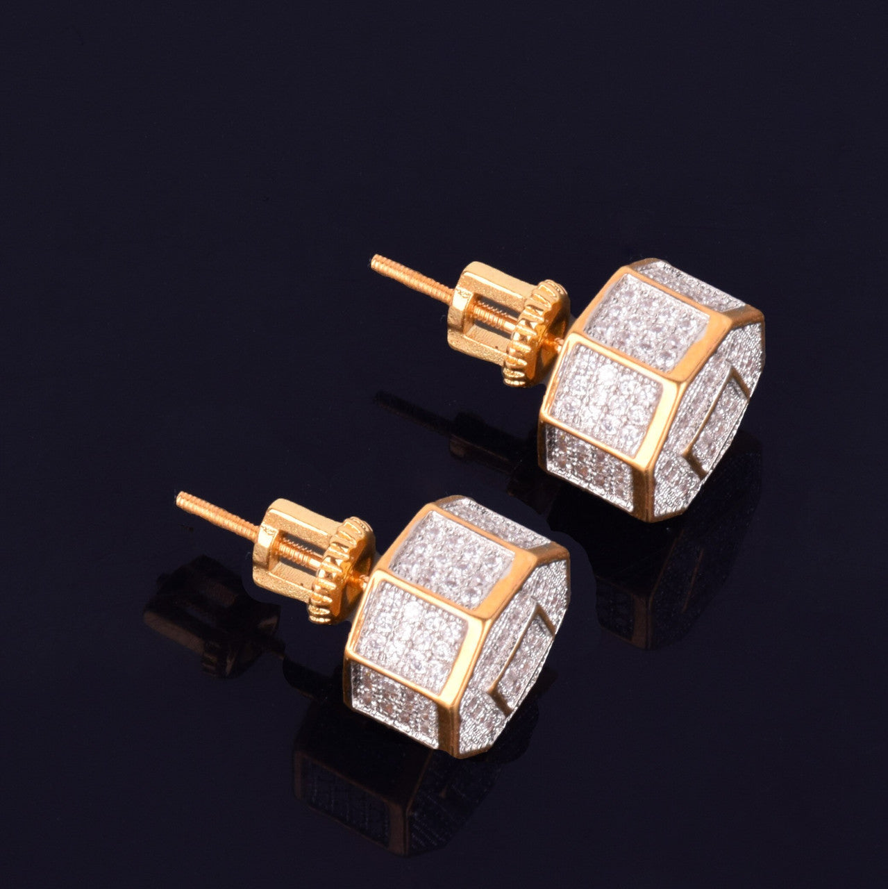 The Octagon | 11MM VVS Diamond CZ 18k Gold .925 Silver Screw Back Hip Hop Earrings