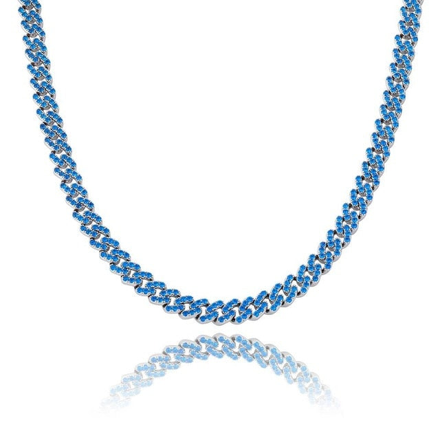 8mm Full Flooded Ice Close Cut Prong Set Hip Hop Cuban Link Chain Necklaces