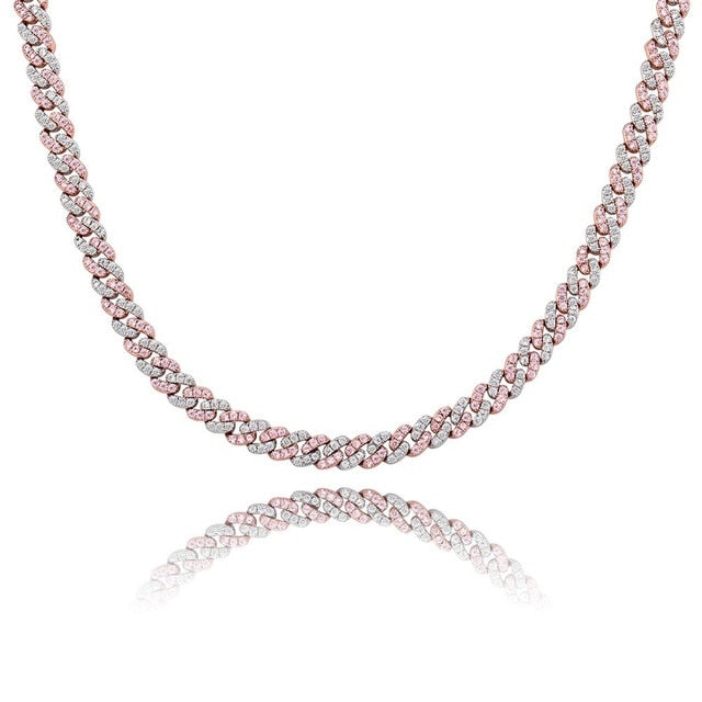 8mm Full Flooded Ice Close Cut Prong Set Hip Hop Cuban Link Chain Necklaces