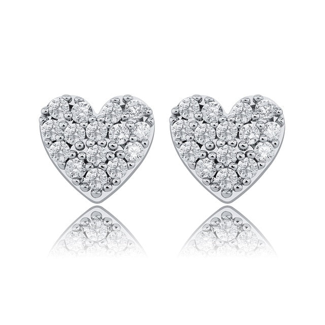Sterling Silver AAA Flooded Ice Stone Heart Shaped Bling Stud Earrings 925