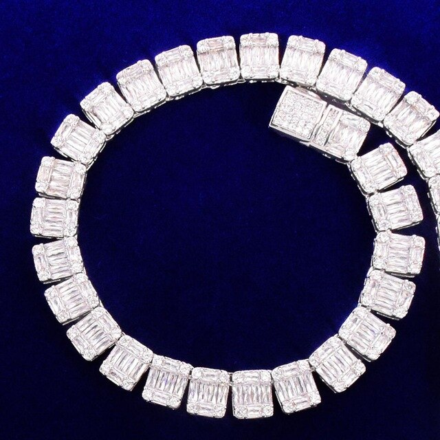 Super Star 9MM Street Rock 24k Gold .925 Silver Square Baguette Flooded Ice Hip Hop Bracelet