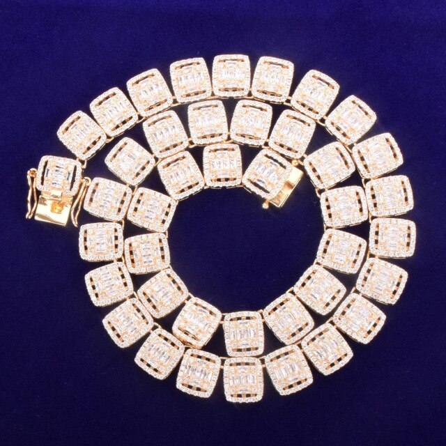 The Don | 12MM Square Baguette 24k Gold White Gold Hip Hop Chain Necklace