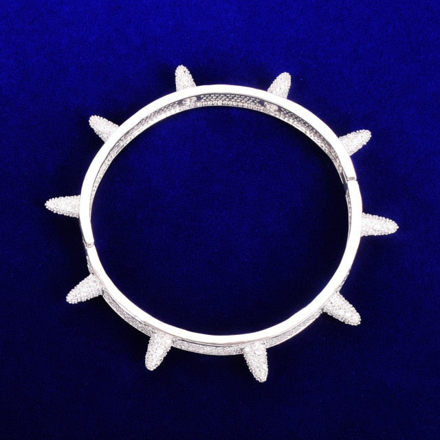 Micro Paved AAA Simulated Diamond Stone Rivet Spike Open Cuff Bangle Bracelet