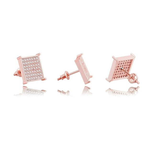 The Show | Flooded Ice 12mm Square Cut Micro Pave Set Classic Hip Hop Earrings