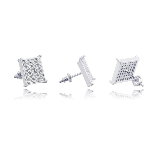 The Show | Flooded Ice 12mm Square Cut Micro Pave Set Classic Hip Hop Earrings