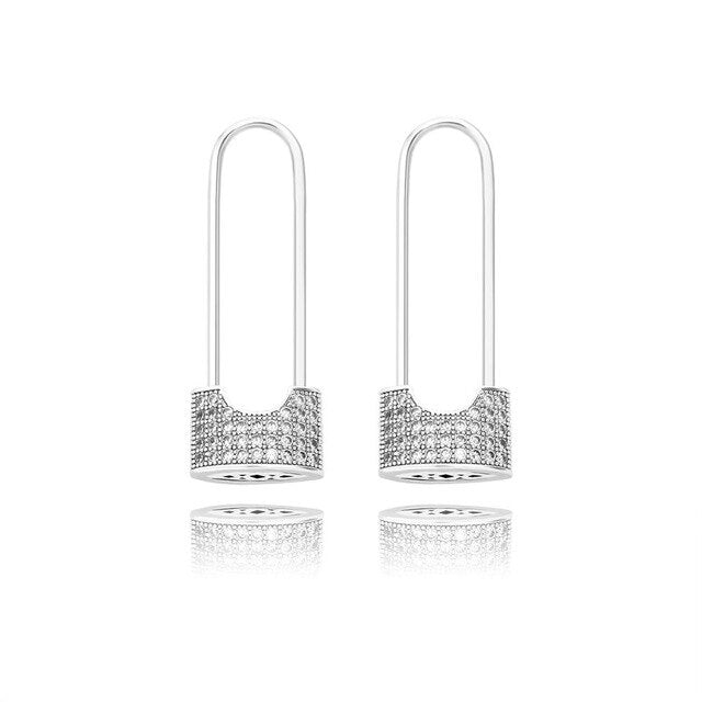 Ladies Flooded Ice Fashion Game On Lock Pad Lock Bling Bling Earrings